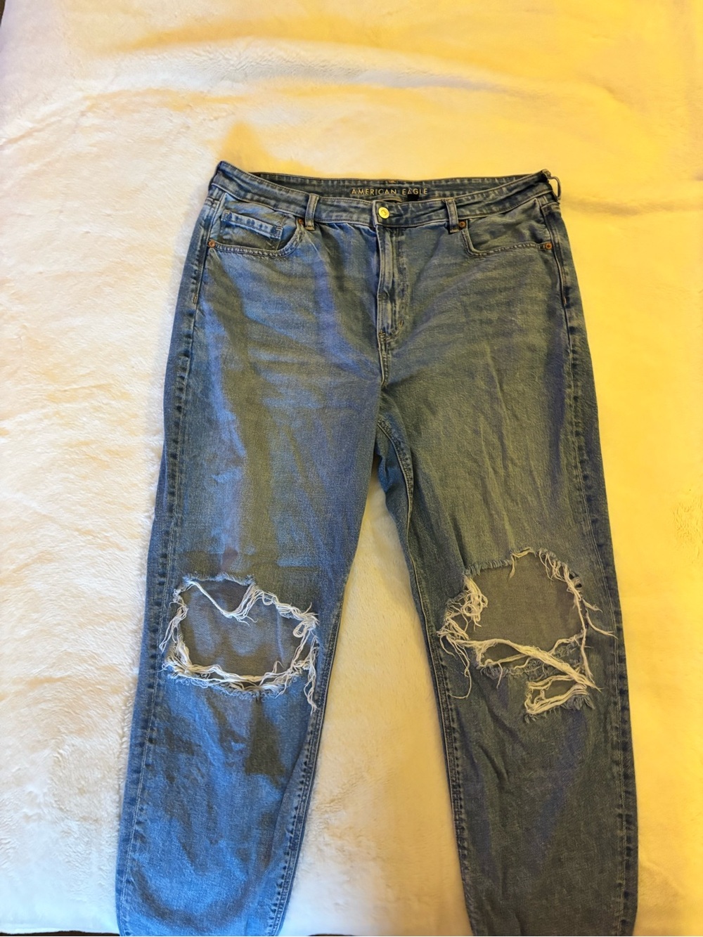 American Eagle Outfitters High Rise Distressed Blue Mom Jeans
